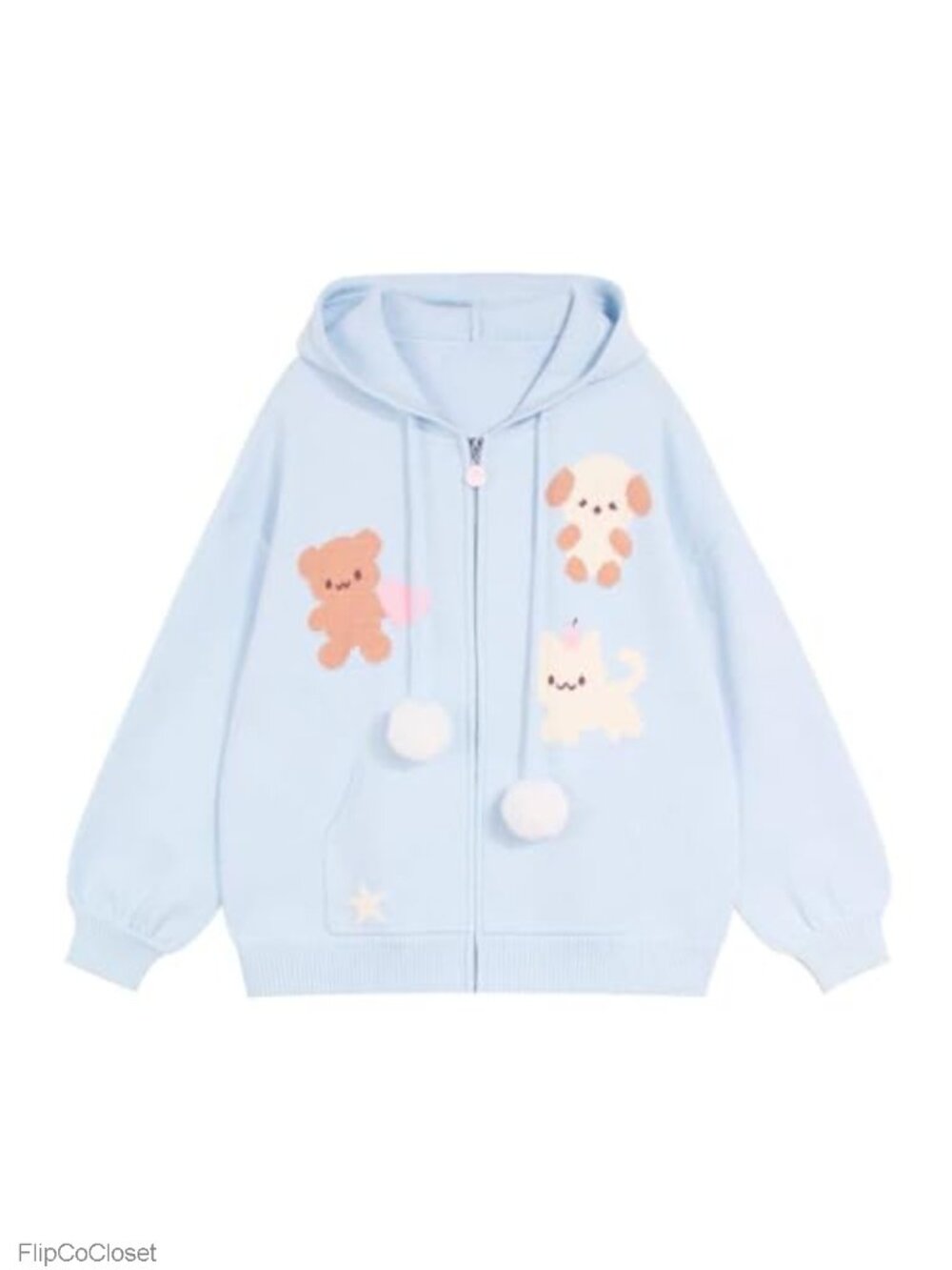 Kawaii Embroidered Cardigan Hooded Zipper Knit Sweater Jacket Y2K